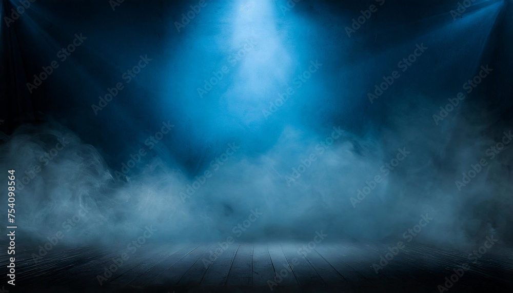 Mystical Ambiance: The Dark Stage with Smoky Dark Blue Background