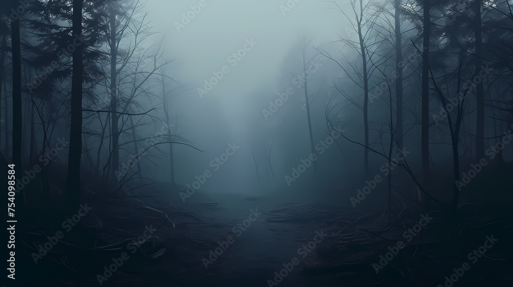 Mysterious dark woods and misty paths, perfect for a Halloween scene - obrazy, fototapety, plakaty 