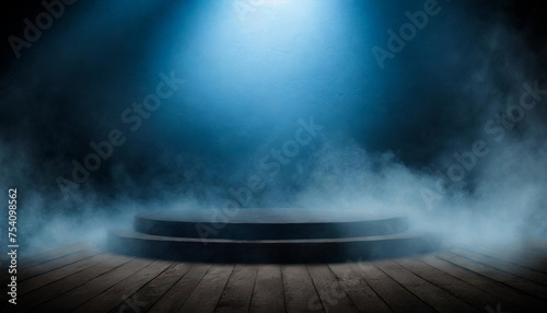 Ethereal Atmosphere: Dark Stage Set Against Smoky Dark Blue Backdrop