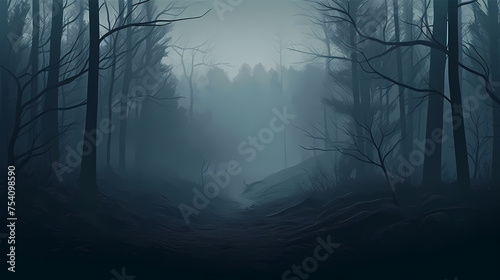 Mysterious dark woods and misty paths  perfect for a Halloween scene