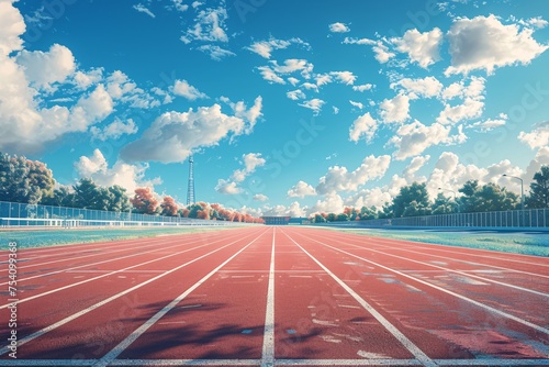 Deserted sports arena with racetrack under panoramic daylight background digital artwork. photo