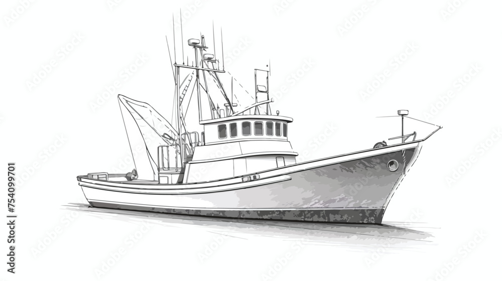 Fishing boat. Commercial fishing trawler for industrial fishing.