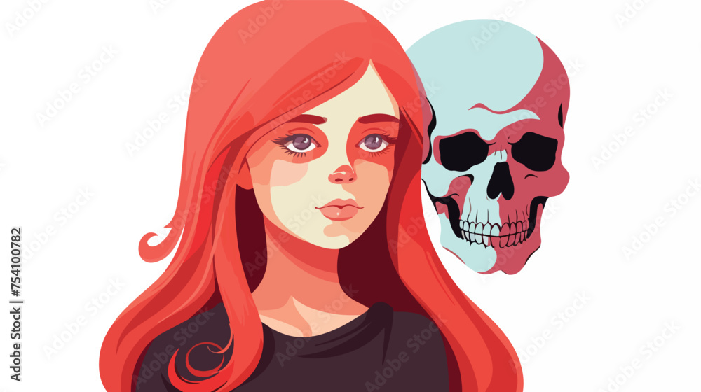 Girl and skull background wallpaper. Flat vector.