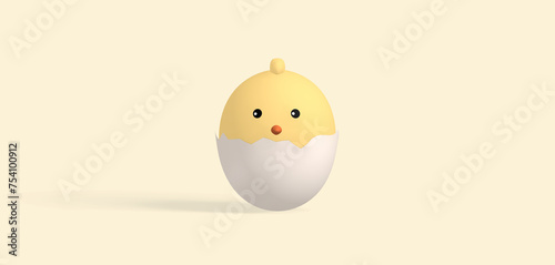 easter chicks hatching from egg with light yellow background