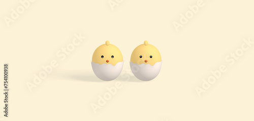 easter chicks hatching from egg with light yellow background