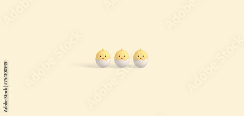 easter chicks hatching from egg with light yellow background