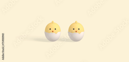 easter chicks hatching from egg with light yellow background