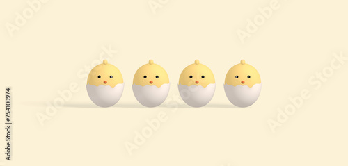 easter chicks hatching from egg with light yellow background
