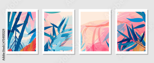 Tropical Leaf Vector Backgrounds. Perfect for Wall Décor, Postcards, and Brochure Covers.