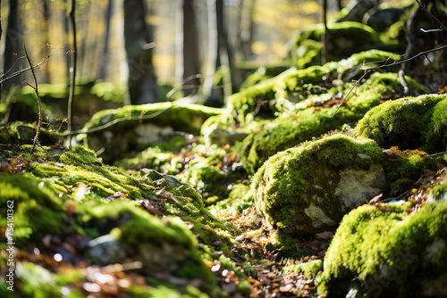 moss covered rocks.