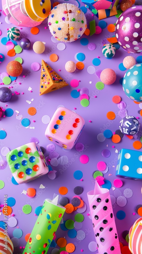 Naklejka premium Colorful and cute background. April fool's day background. April fool font per dice background.