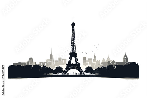 Black silhouette of paris on white background