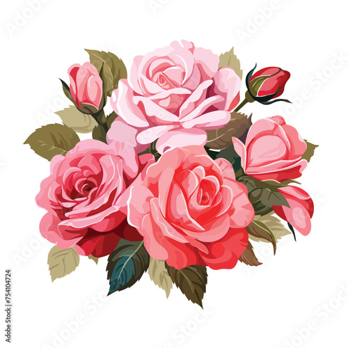 A cluster of roses in a garden. Vector clipart.