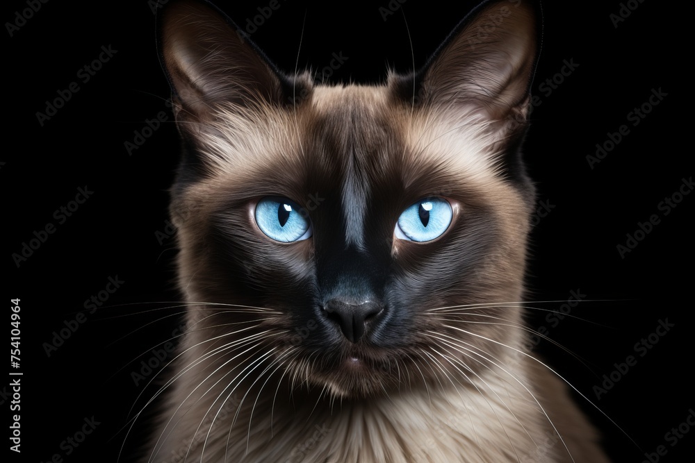 Close-up of siamese cat with captivating piercing blue eyes