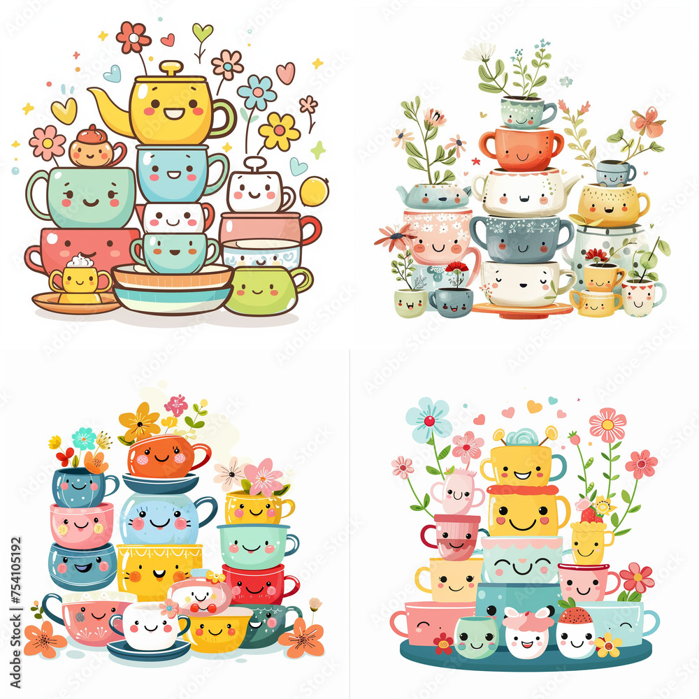 The tea pot stands together in the center. The tea pot stands together in the center.