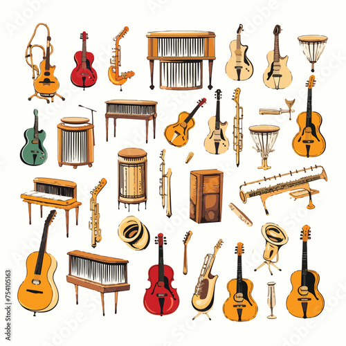 A collection of different musical instruments. Vector clipart.
