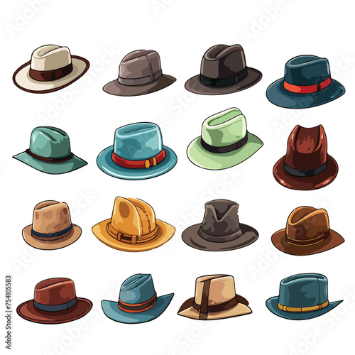 A collection of different types of hats. Vector clipart.