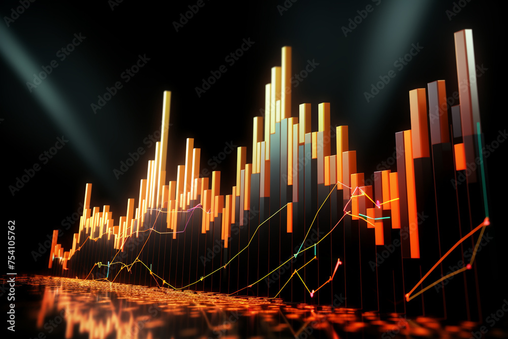 Graphs representing ups and downs, Financial market, stock market concept, Market trend