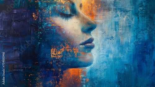 Abstract Woman on Pastel Blue Background