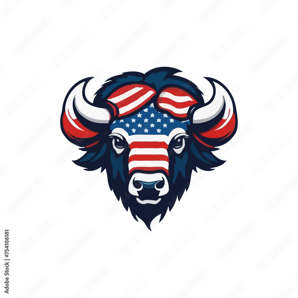 Creative American Bison vector logo design. Wild buffalo bull and American Flag. bison mascot illustration logo design