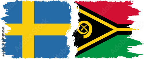 Vanuatu and Sweden grunge flags connection vector