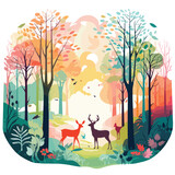 A colorful forest scene. Vector clipart.