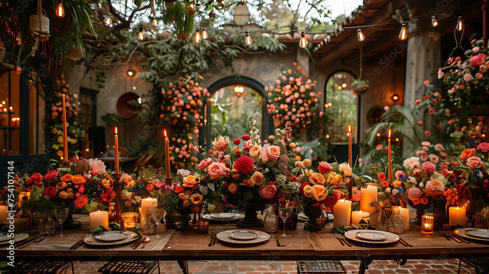Luxury Wedding decoration with flower and lovely lighting AI Image Generative