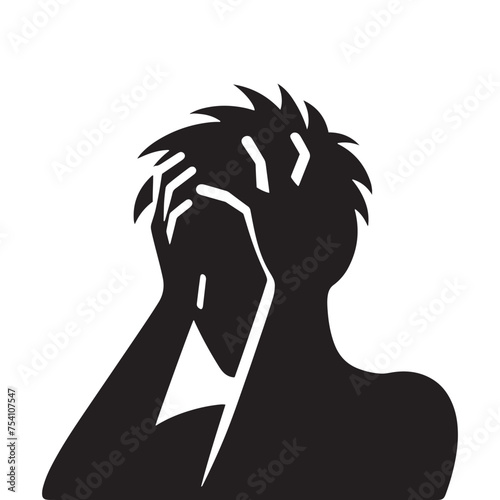 A Burden of Concern: The Worried Expression Silhouette Embodies Rumination and Apprehension. Worried Expression Illustration - Worried Vector - Worried Person Silhouette