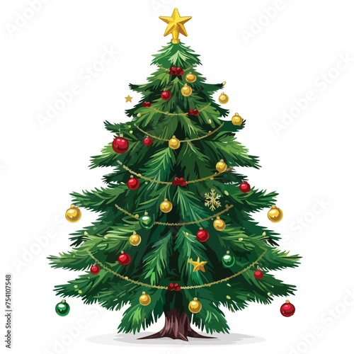 A festive Christmas tree with decorations. Vector clipart.