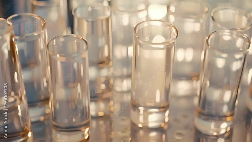 glass vials containing small samples of chemicals neatly arranged on a laboratory table being tested for potential harmful effects on the environment.
