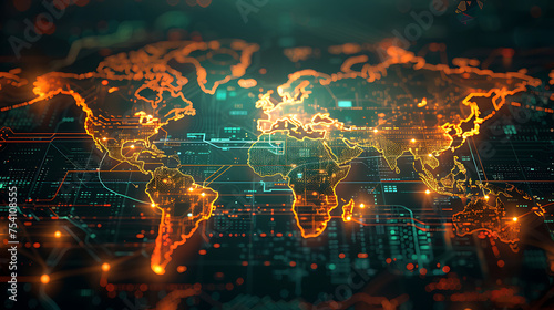 Holographic digital World trade map modern futuristic design AI Image Generative