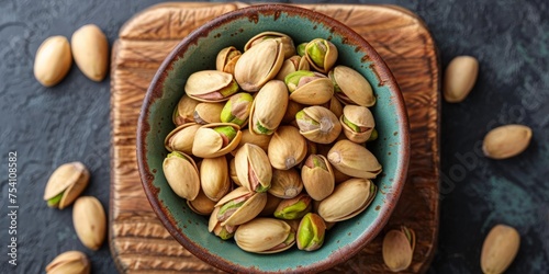 pistachios in a bowl on a table