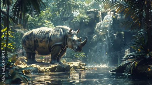 rhinoceros on river AI Image Generative © Anditya