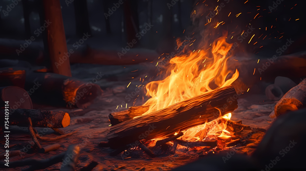 Bonfire burning fiery red, suitable for hiking and camping outdoor concept Bonfire burning fiery red, suitable for hiking and camping outdoor concept