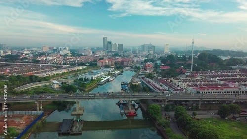 Melaka (Malacca) city aerial view in the morning, Malaysia photo
