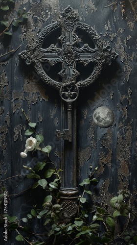 Gothic skeleton key unlocks the moonlit cross