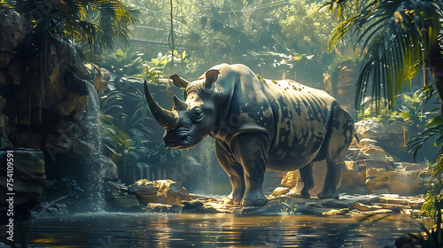 rhinoceros on river AI Image Generative © Anditya