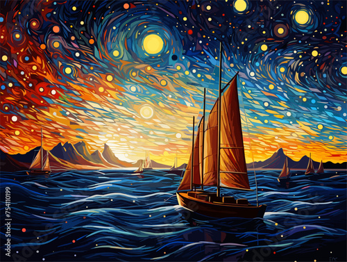 Sailing among the stars sails across the sea