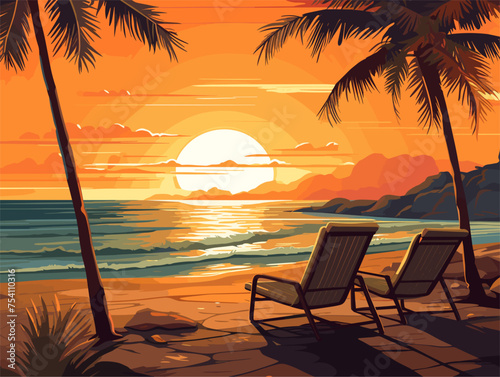 Simple art in  beach modern thin line style