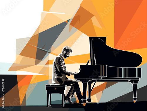 Simple vector in modern thin line style of Pianist
