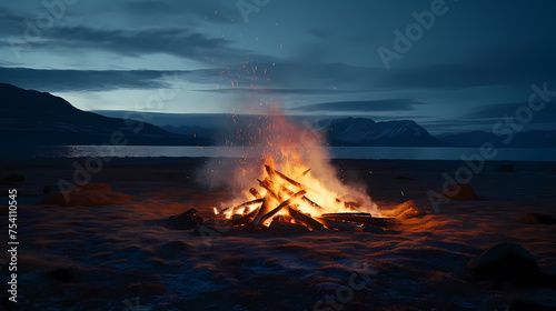 Bonfire burning fiery red, suitable for hiking and camping outdoor concept