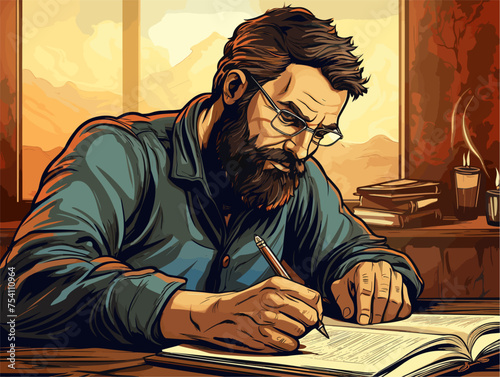 Journaling and Writing Bearded Man