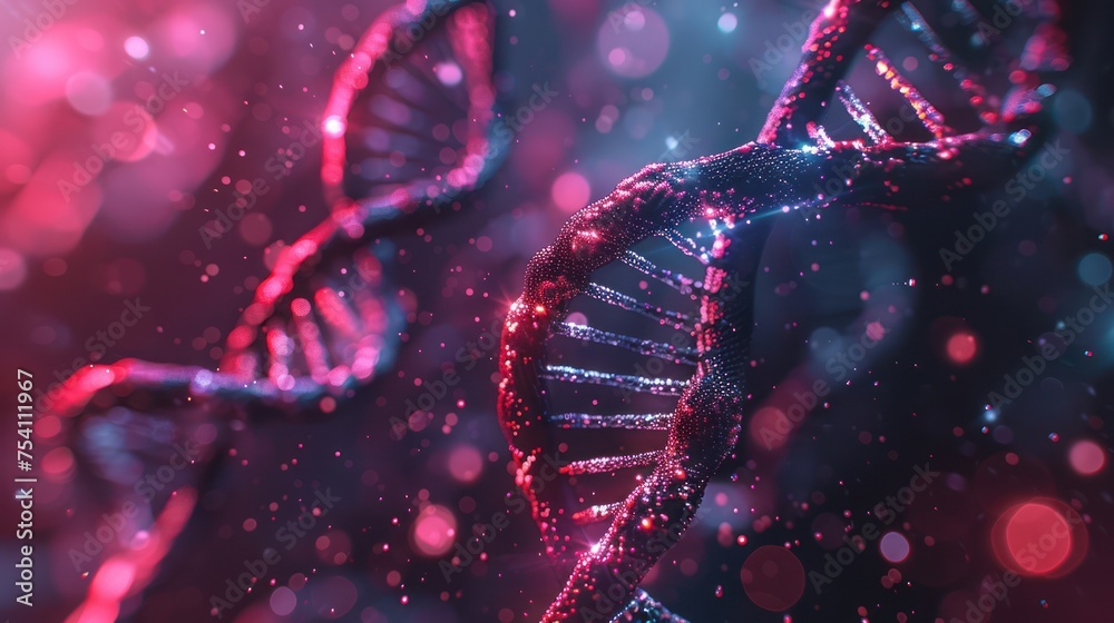 DNA gene background science helix cell genetic medical biotechnology biology bio. Technology gene DNA abstract molecule medicine metal 3D background research digital futuristic human concept health - obrazy, fototapety, plakaty 