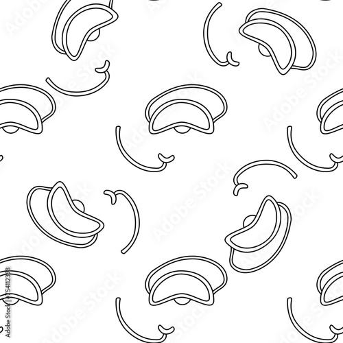 Mask goggles with snorkel for swimming. Professional Diving Suit. Summer Sports Seamless Pattern Background. water, studying the seabed. Print for children's and adult clothing. line doodle coloring