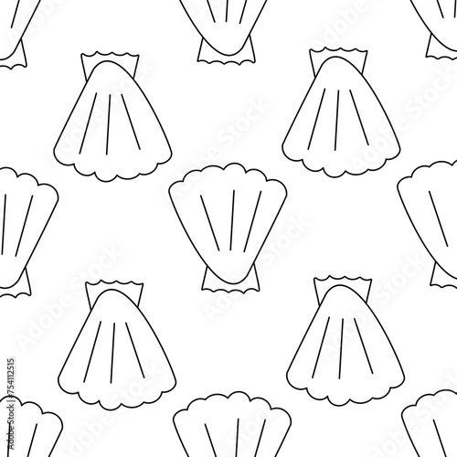 Seashells molluscs. Snails in shells. Summer Seamless Pattern Background. Animals of the sea. line seafood. Print for children's and adult clothing. Hand drawn vector illustration. doodle coloring