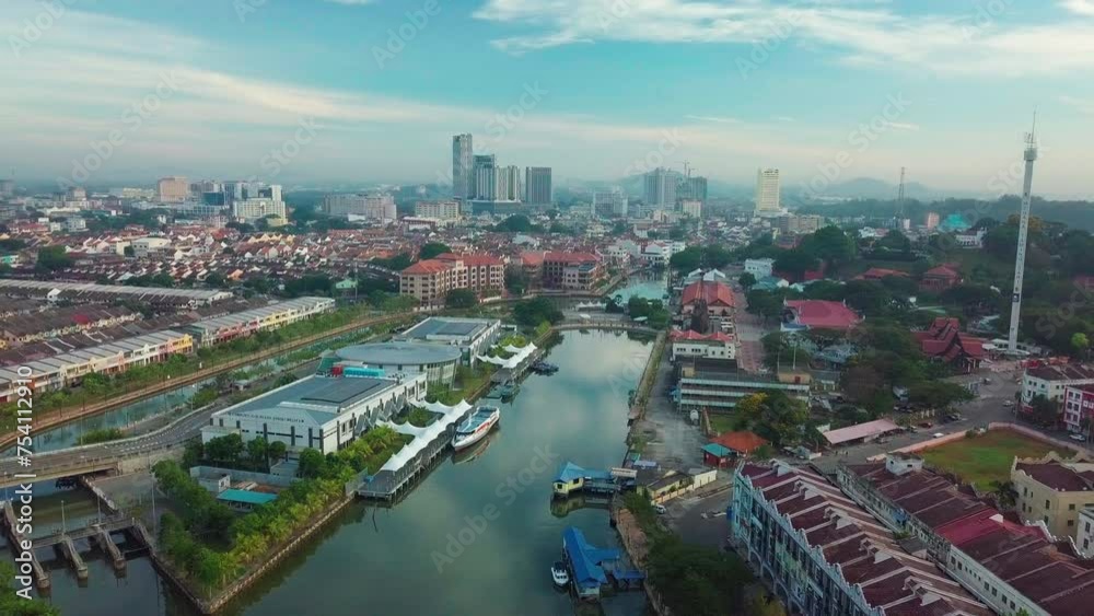 Melaka (Malacca) city aerial view in the morning, Malaysia