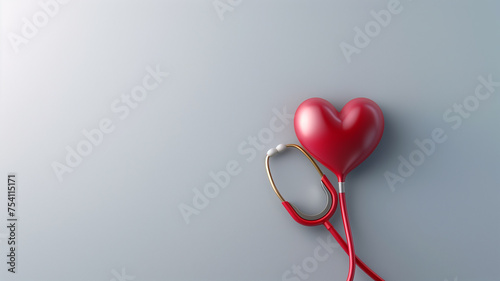 A red stethoscope in the shape of a heart against a cool background, portraying the essence of cardiac care with a touch of empathy and love photo