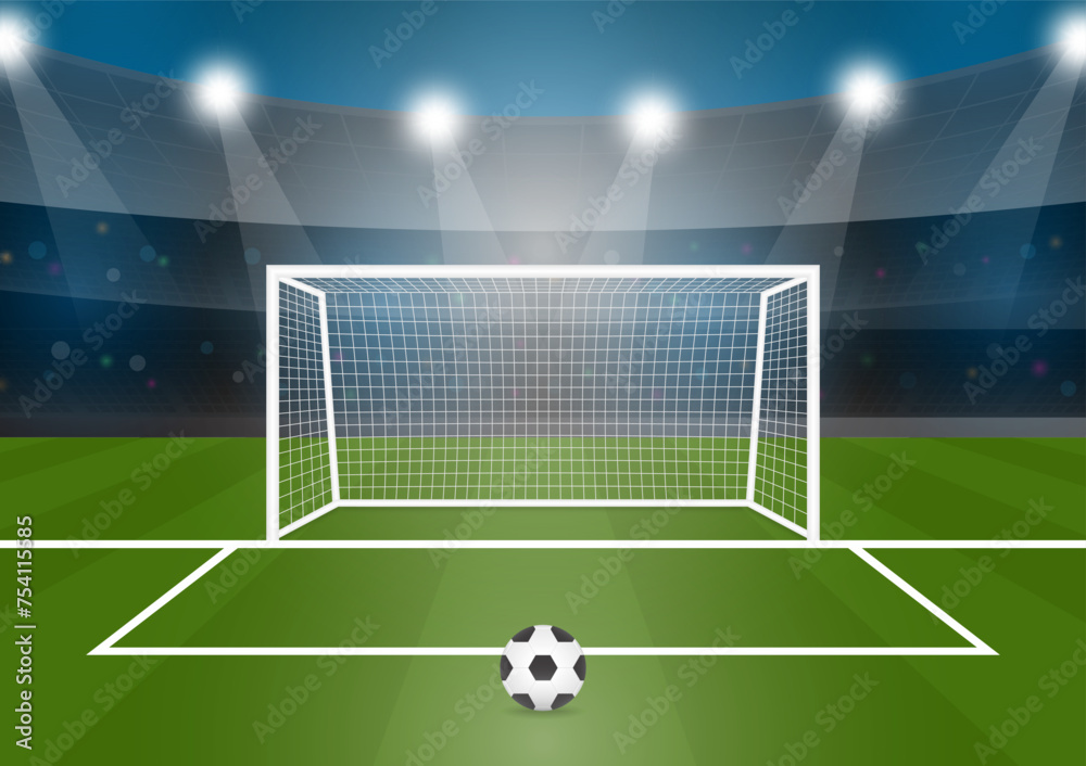 Fototapeta premium Football Goal or Soccer Goal Post in Stadium. Vector Illustration. 