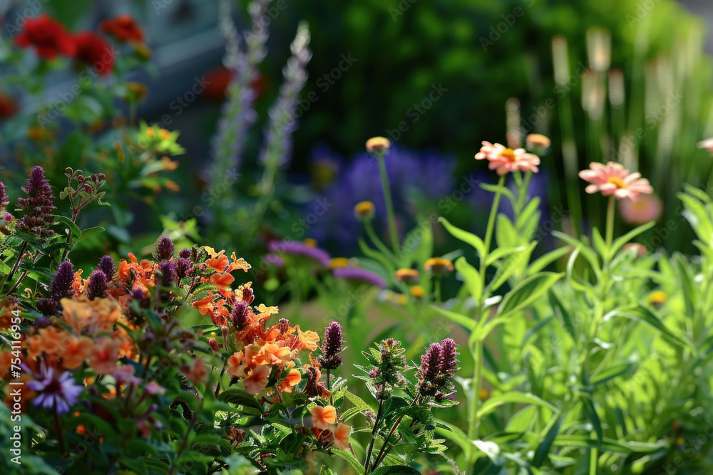 Flowers in a garden on a sunny day.