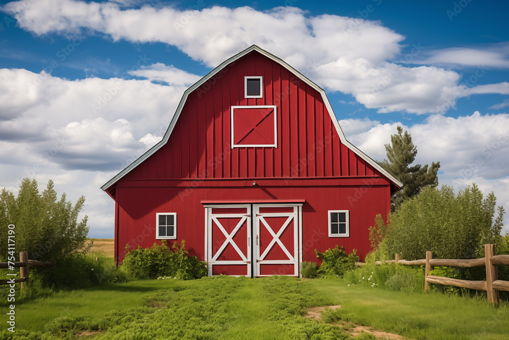 Red barn on a farm in summer, agriculture, wooden construction. Red barn on a farm in summer, agriculture, wooden construction.